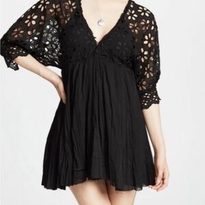 Free People Bella Note Black Lace Detail Dress